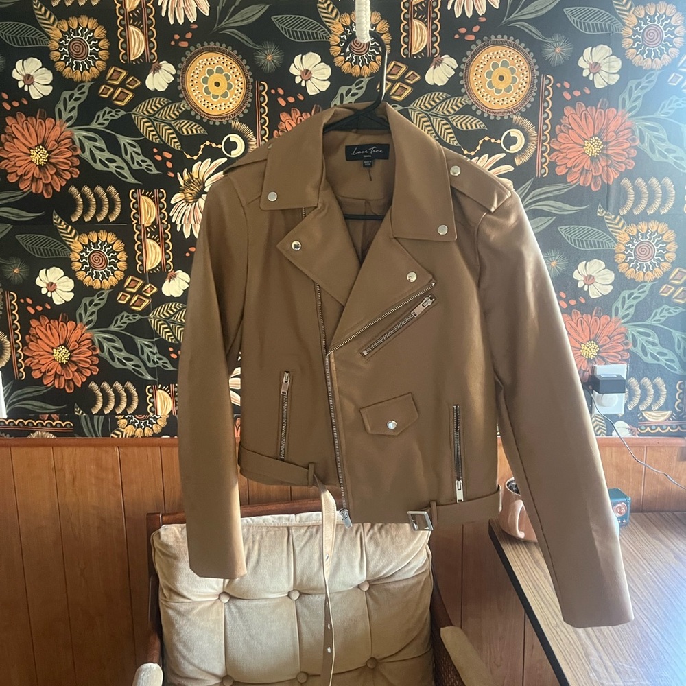 Tan Faux Leather Biker Jacket